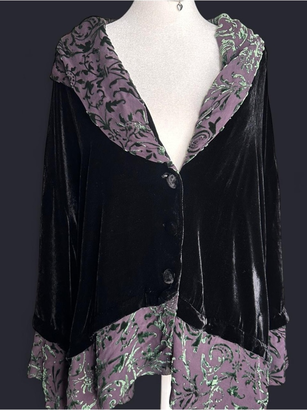 Black Velvet Jacket with Lavender Brocade Trim